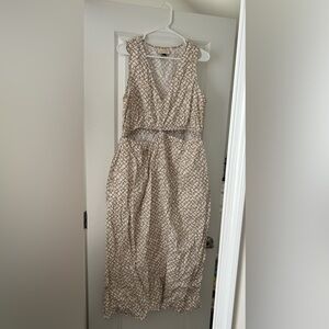 Beige & White Printed Sleeveless Summer Dress